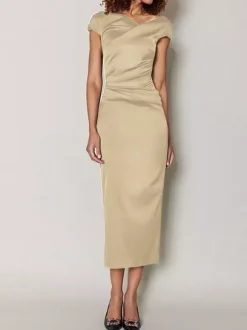 Robe de mère de mariée moulante manche courte zip sur dos robe d'invitées de mariage