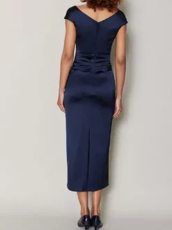 Robe de mère de mariée moulante manche courte zip sur dos robe d'invitées de mariage