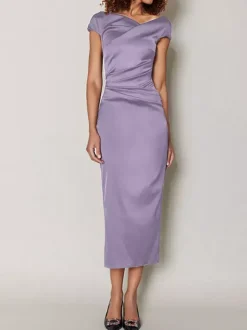 Robe de mère de mariée moulante manche courte zip sur dos robe d'invitées de mariage