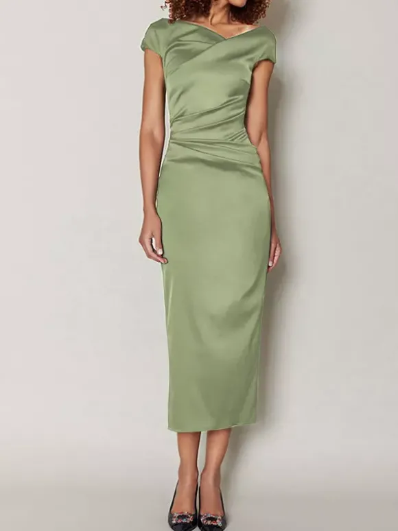 Robe de mère de mariée moulante manche courte zip sur dos robe d'invitées de mariage