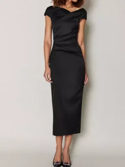 Robe de mère de mariée moulante manche courte zip sur dos robe d'invitées de mariage