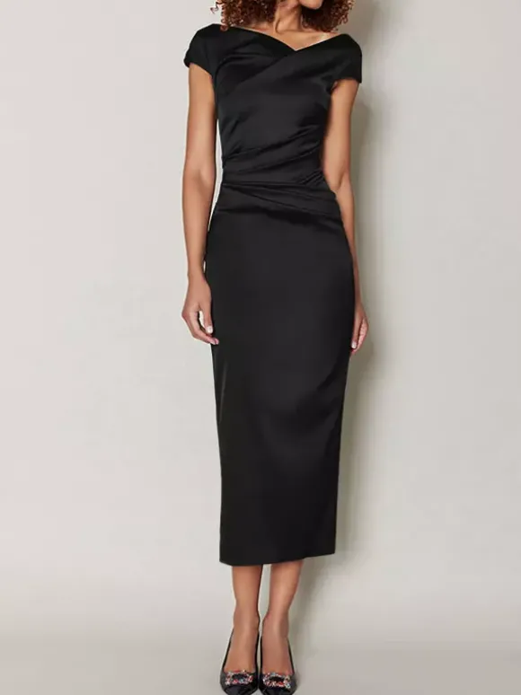Robe de mère de mariée moulante manche courte zip sur dos robe d'invitées de mariage