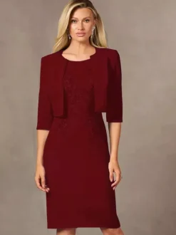Robe de mère de mariée robe d'invitée de mariage deux pièces col rond longueur au genou