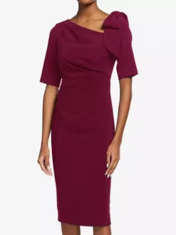 Robe de mère de mariée robe d'invitée de mariage décolleté demi manches au genou