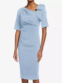 Robe de mère de mariée robe d'invitée de mariage décolleté demi manches au genou