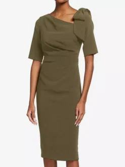 Robe de mère de mariée robe d'invitée de mariage décolleté demi manches au genou