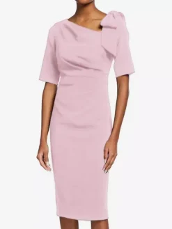Robe de mère de mariée robe d'invitée de mariage décolleté demi manches au genou