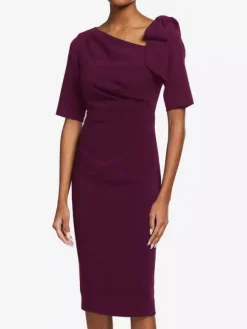 Robe de mère de mariée robe d'invitée de mariage décolleté demi manches au genou