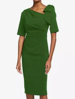 Robe de mère de mariée robe d'invitée de mariage décolleté demi manches au genou