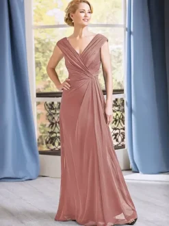 Robe de mère de mariée robe d'invitée de mariage col v sans manche longueur au sol