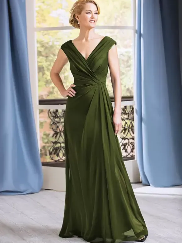 Robe de mère de mariée robe d'invitée de mariage col v sans manche longueur au sol