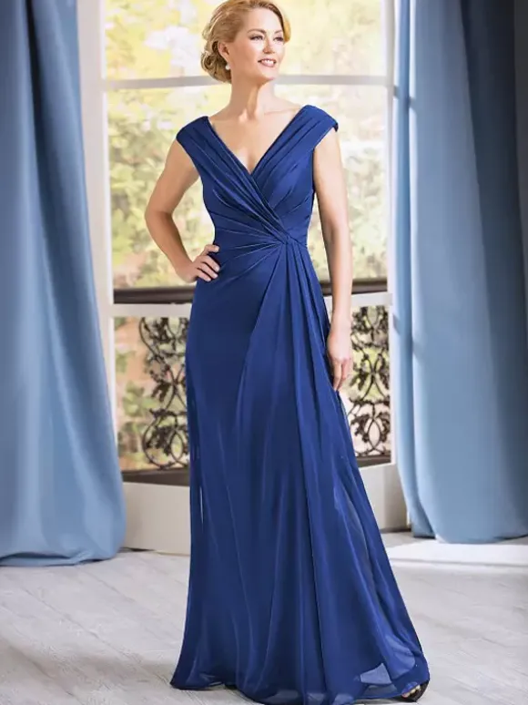 Robe de mère de mariée robe d'invitée de mariage col v sans manche longueur au sol