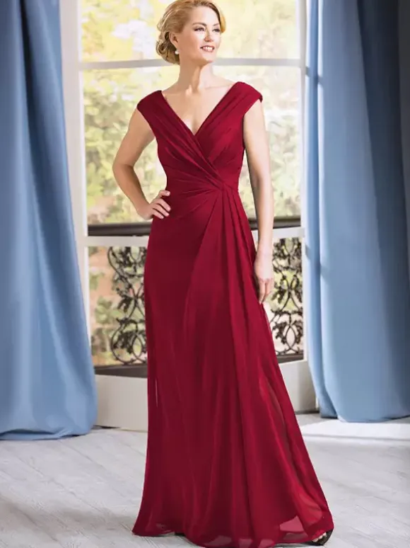 Robe de mère de mariée robe d'invitée de mariage col v sans manche longueur au sol