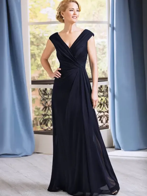 Robe de mère de mariée robe d'invitée de mariage col v sans manche longueur au sol