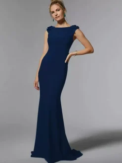 Robe de mère de mariée robe d'invitée de mariage col rond sans manche au sol