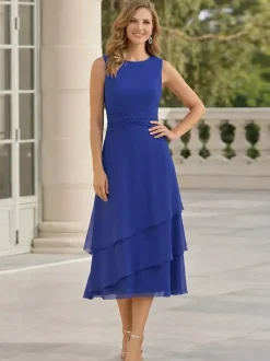 Robe de mère deux pièces col rond manches 3/4 robes plissées deux pièces pour invitée de mariage