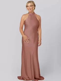 Robe de mère licou sans manches fourreau découpée longueur au sol robes d'invité pour mariage