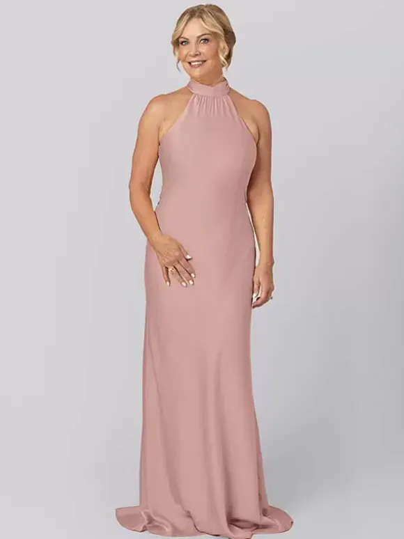Robe de mère licou sans manches fourreau découpée longueur au sol robes d'invité pour mariage