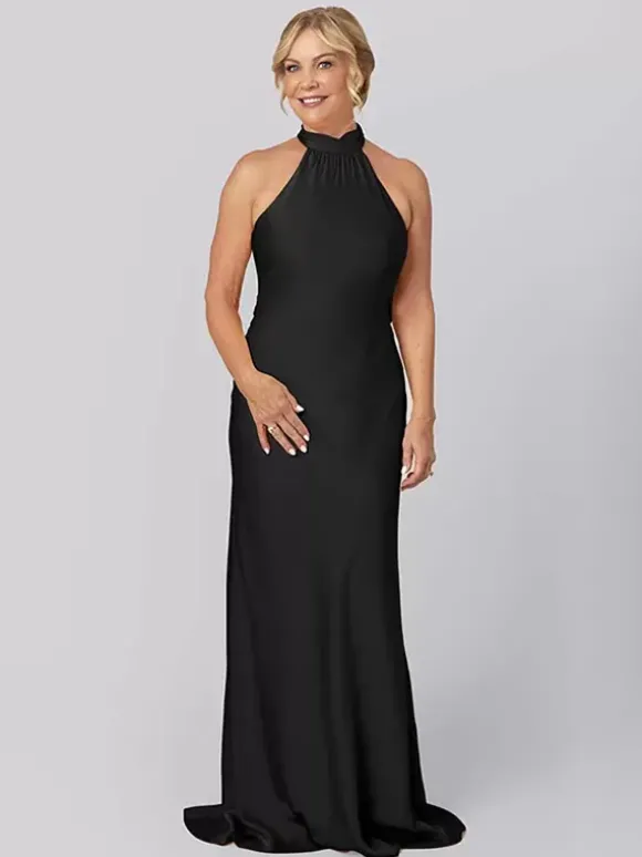 Robe de mère licou sans manches fourreau découpée longueur au sol robes d'invité pour mariage
