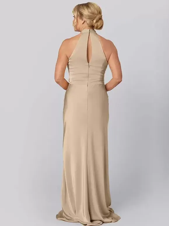 Robe de mère licou sans manches fourreau découpée longueur au sol robes d'invité pour mariage