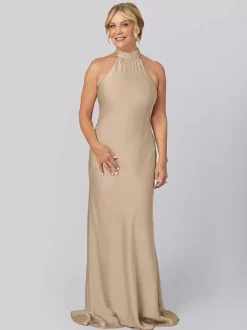 Robe de mère licou sans manches fourreau découpée longueur au sol robes d'invité pour mariage
