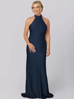 Robe de mère licou sans manches fourreau découpée longueur au sol robes d'invité pour mariage