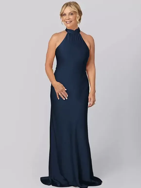 Robe de mère licou sans manches fourreau découpée longueur au sol robes d'invité pour mariage