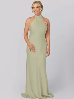 Robe de mère licou sans manches fourreau découpée longueur au sol robes d'invité pour mariage