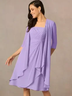 Robe de mère plissée col carré demi-manches deux pièces robes d'invitées pour mariage