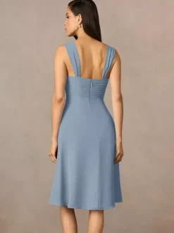 Robe de mère plissée col carré demi-manches deux pièces robes d'invitées pour mariage