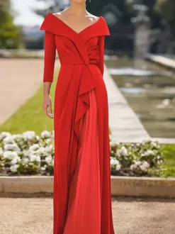 Robe de mère plissée col en v manches 3/4 ligne a robes d'invitées pour mariage