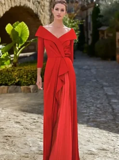Robe de mère plissée col en v manches 3/4 ligne a robes d'invitées pour mariage