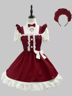 Robe de Noël Lolita Maid à manches courtes longueur genou joli ruban costume de cosplay