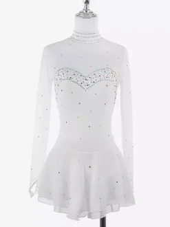 Robe de patinage artistique pour femmes haute élasticité manches longues maille crochet diamant robe de compétition de danse sur glace