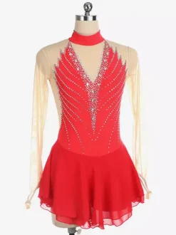 Robe de patinage dos nu foncé col montant perles et maille pour femmes et filles