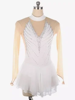 Robe de patinage dos nu foncé col montant perles et maille pour femmes et filles