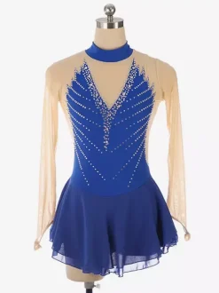 Robe de patinage dos nu foncé col montant perles et maille pour femmes et filles
