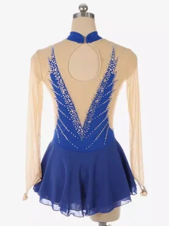 Robe de patinage dos nu foncé col montant perles et maille pour femmes et filles