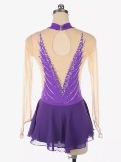 Robe de patinage dos nu foncé col montant perles et maille pour femmes et filles