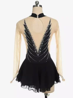 Robe de patinage dos nu foncé col montant perles et maille pour femmes et filles