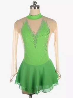 Robe de patinage dos nu foncé col montant perles et maille pour femmes et filles