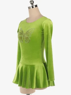 Robe De Patinage Manches Longues Herbe Vert Costumes De Danse De Velours Coréen