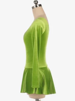 Robe De Patinage Manches Longues Herbe Vert Costumes De Danse De Velours Coréen