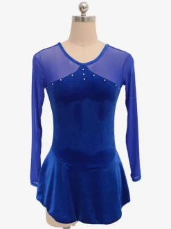 Robe De Patinage Manches Longues Costumes De Danse En Velours Coréen Bleu