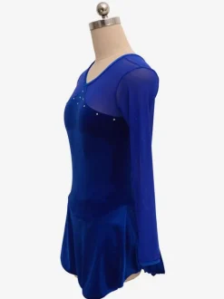 Robe De Patinage Manches Longues Costumes De Danse En Velours Coréen Bleu