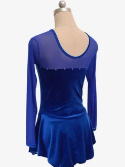 Robe De Patinage Manches Longues Costumes De Danse En Velours Coréen Bleu
