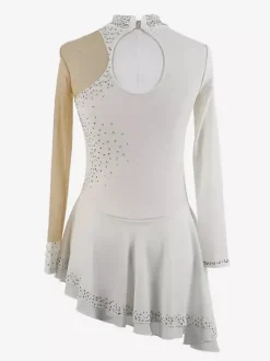 Robe de patinage noire élégante à manches longues en maille ornée de perles et de strass. Costumes de patinage.