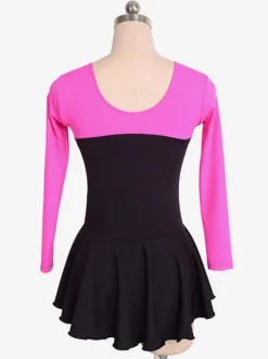 Robe De Patinage Rose Polyester Manches Longues Costumes De Danse Bicolore