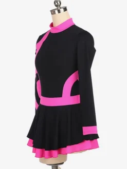 Robe De Patinage Rose Velours Coréen Rayures Costumes De Danse
