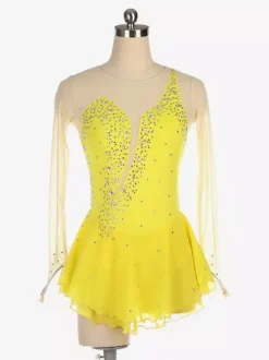 Robe de patinage Royle Blue manches longues couleur chair encolure perlée costumes de patinage pour femmes et filles